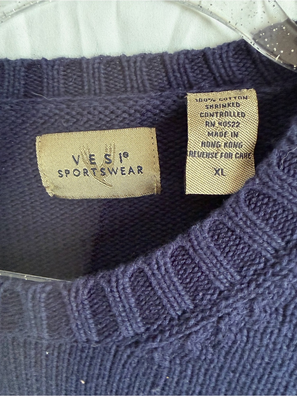 Vintage 90s Sweater Vesi Clemson Tigers XL Sportswear Navy 100% Cotton - Picture 3 of 5